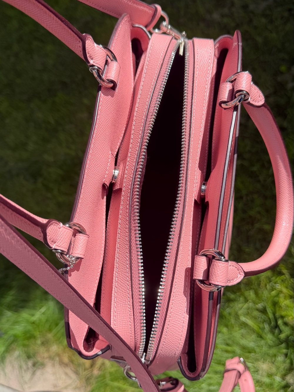 Coach Pink Pebbled Leather Satchel – Structured, Silver Hardware, Crossbody Stra - Picture 3 of 16